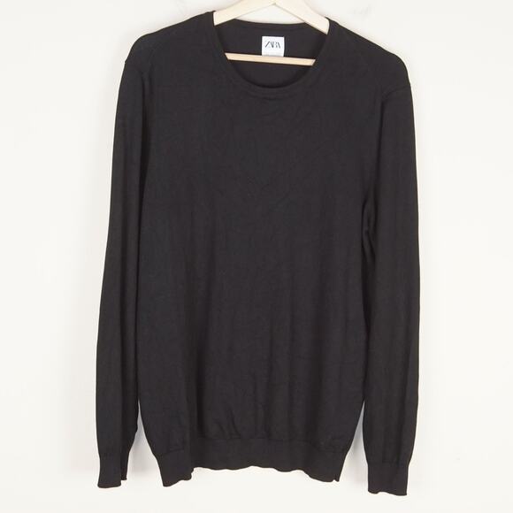 Zara Black Long Sleeve Soft Viscose Blend Crew Sweatshirt Mens Sz L - Picture 1 of 9